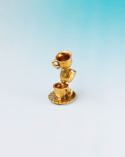 Mad Hatter tea party brass earrings/pendant with stacked cups, alice in wonderland jewellery, made by fake plastic love