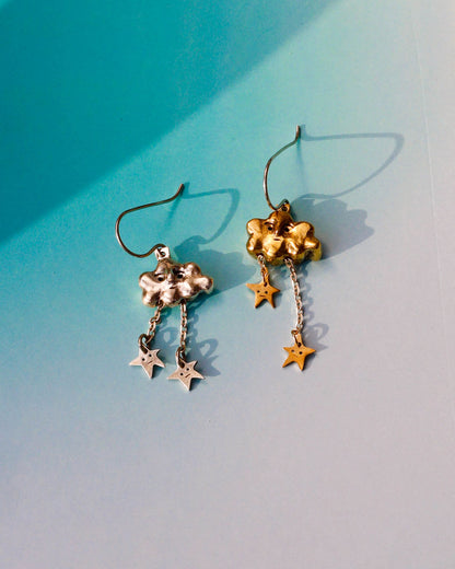 Shooting Stars Cloud earrings in solid brass and sterling silver
