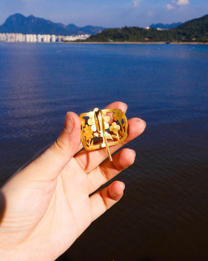 smiley face five flowers ponytail hair cuff, handmade from solid brass, hair jewellery by fake plastic love