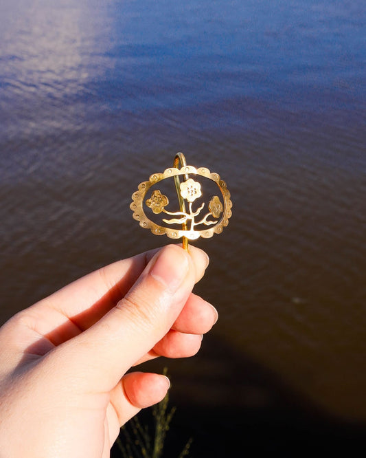 three flowers ponytail hair cuff with flowers design, handmade from solid brass, hair jewellery by fake plastic love 