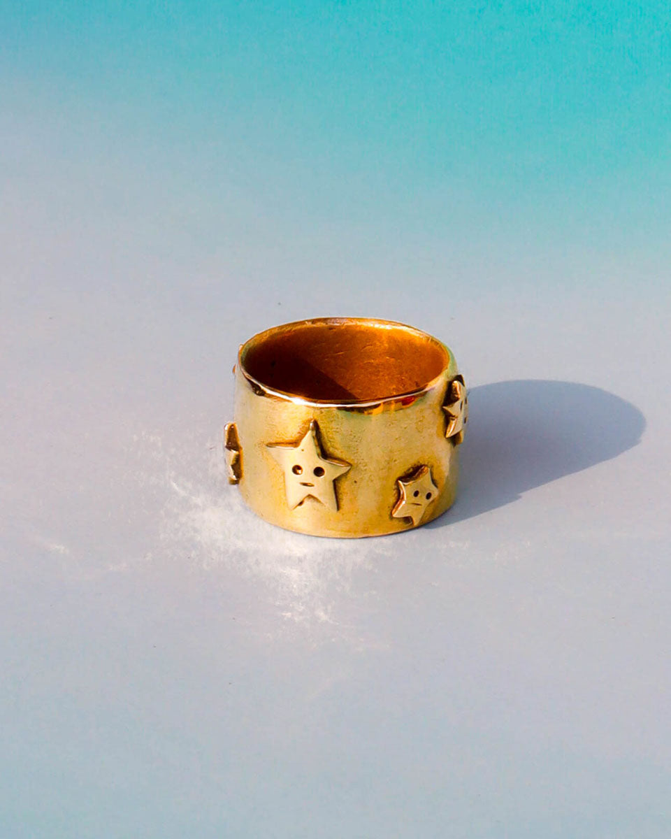 many stars ring, brass wide band ring with stars design 