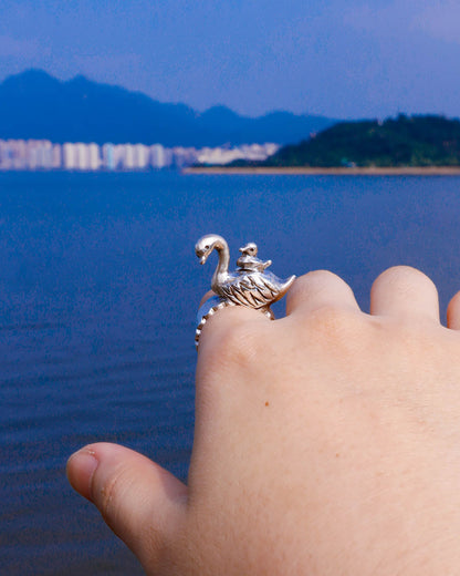 Swan and cygnet sterling silver ring from the With Stars as Witness collection