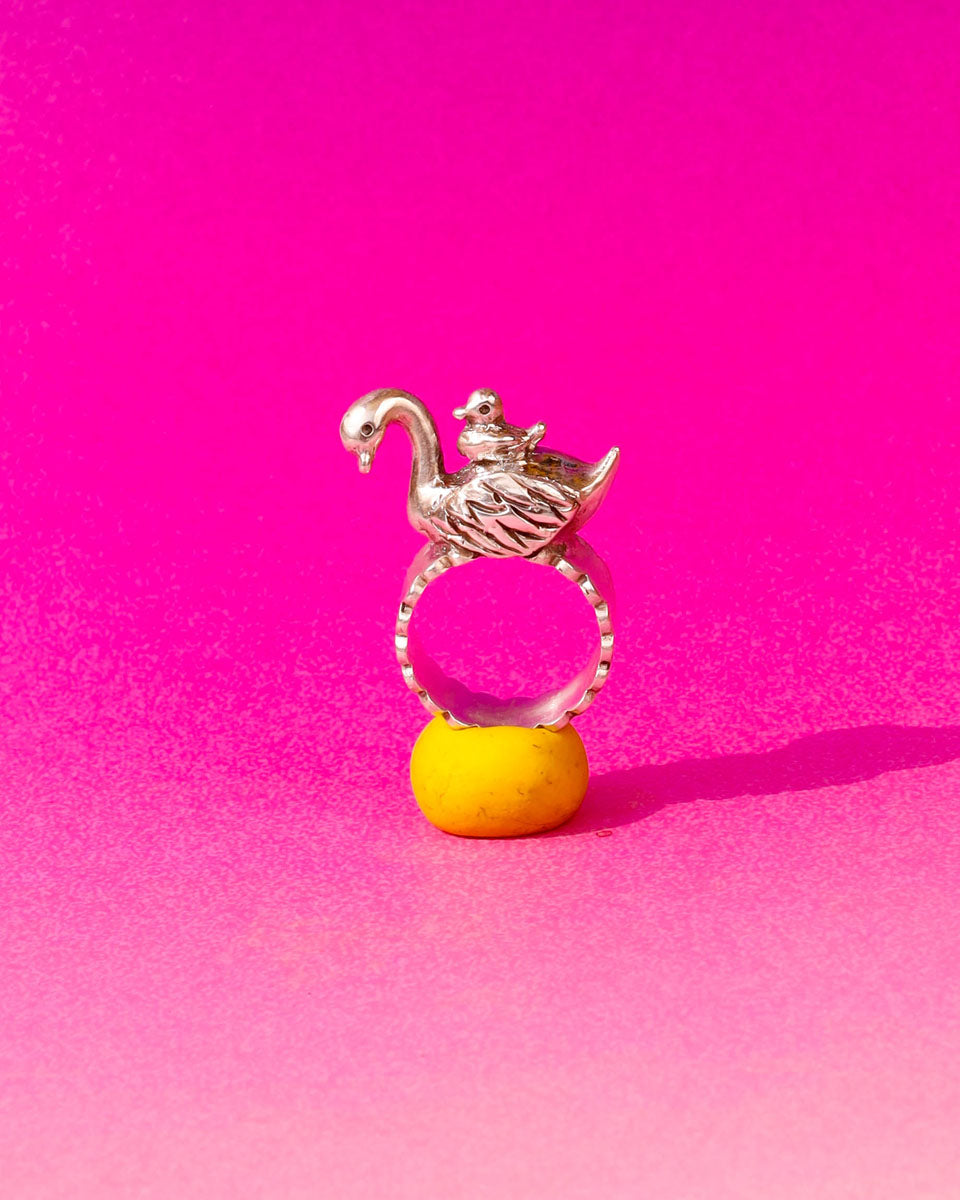 Swan and cygnet sterling silver ring from the With Stars as Witness collection