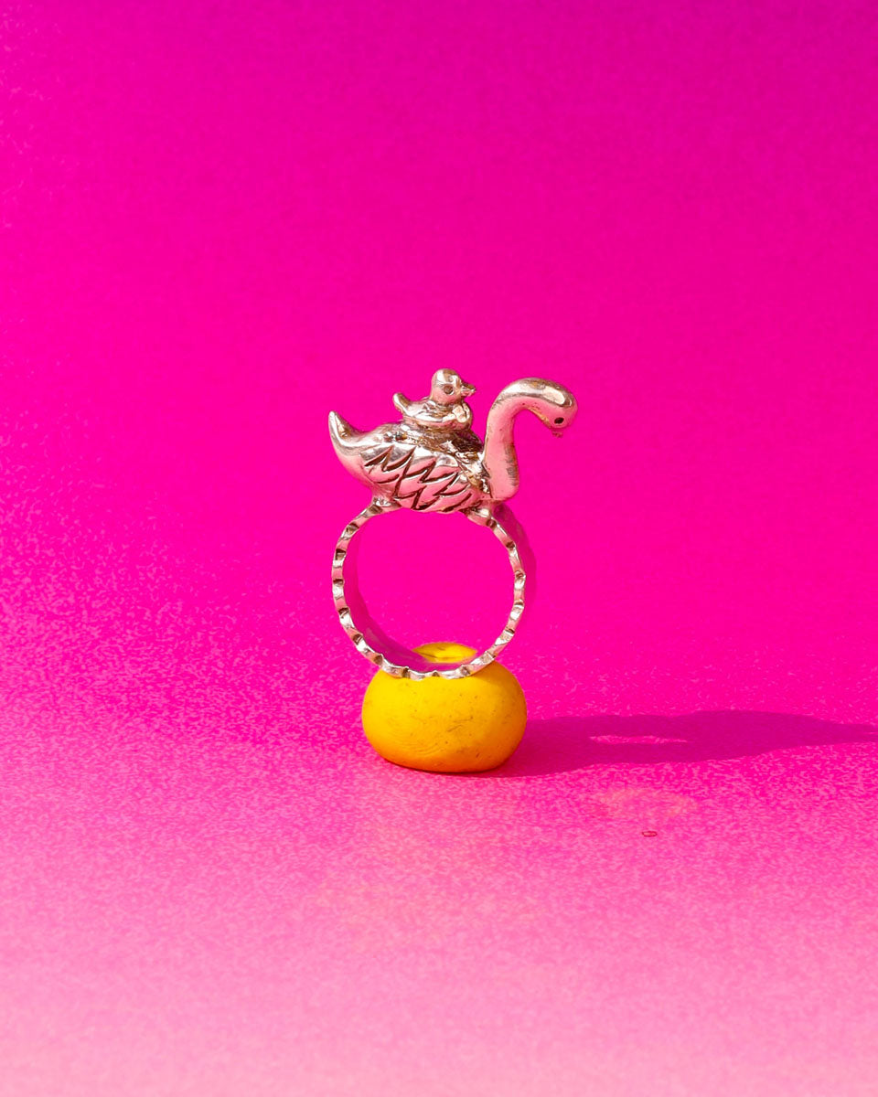 Swan and cygnet sterling silver ring from the With Stars as Witness collection