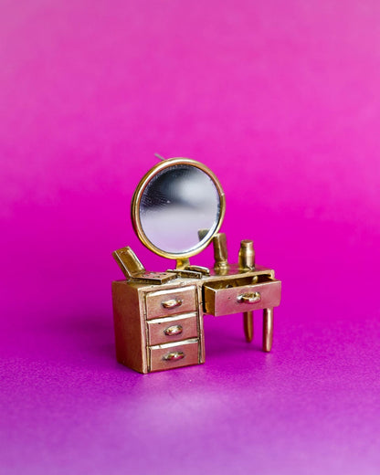 Wearable miniature makeup vanity, handcrafted art jewelry from Room Collection