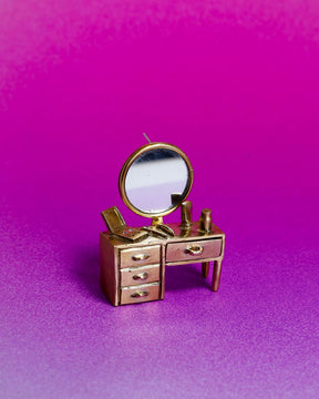 Wearable miniature makeup vanity, handcrafted art jewelry from Room Collection