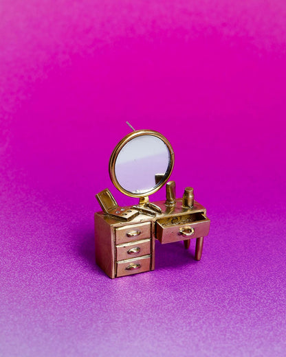 Wearable miniature makeup vanity, handcrafted art jewelry from Room Collection