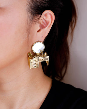 Wearable miniature makeup vanity, handcrafted art jewelry from Room Collection