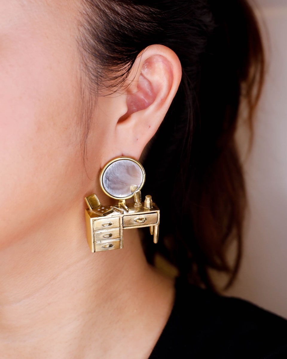 Wearable miniature makeup vanity, handcrafted art jewelry from Room Collection