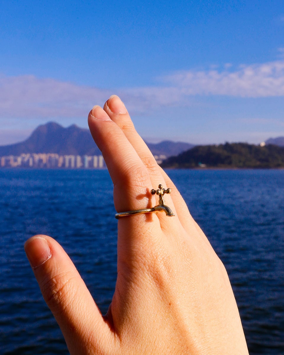handmade miniature solid brass faucet ring that spins