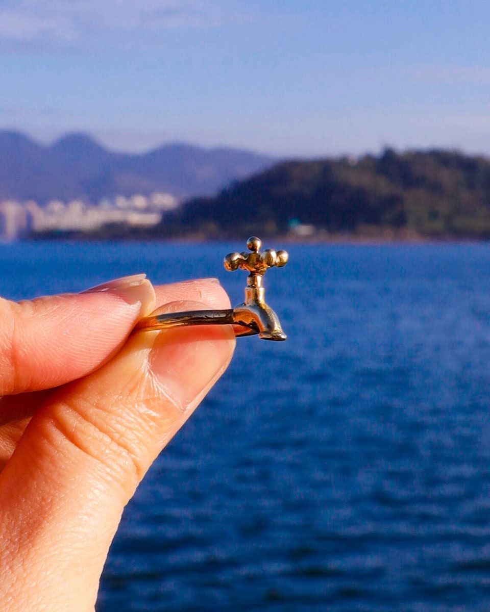 handmade miniature solid brass faucet ring that spins