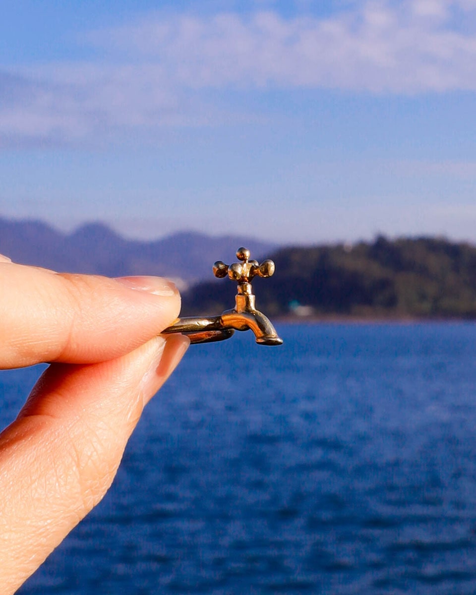 handmade miniature solid brass faucet ring that spins