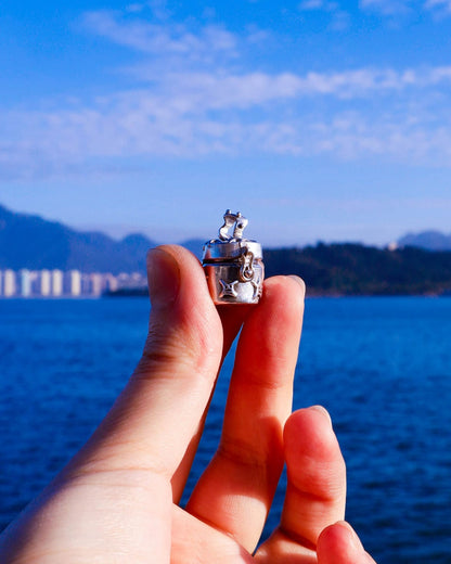 a solid sterling silver locket with stars design, handmade small container locket pendant