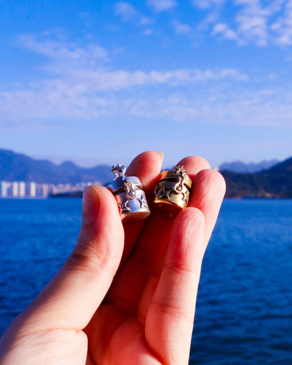 a solid sterling silver locket and a solid brass locket with stars design, handmade small container locket pendants