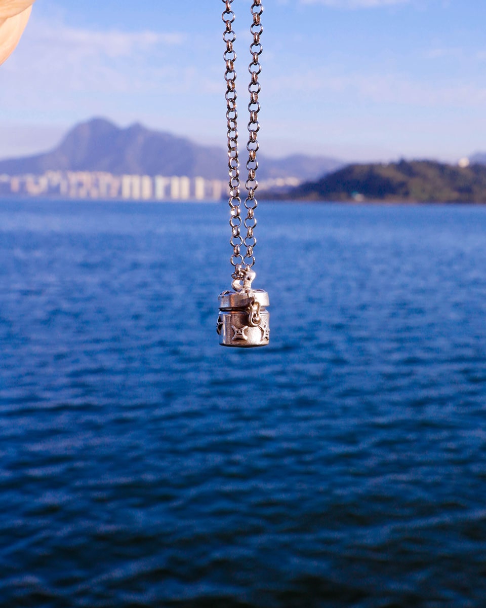 neckalce with a solid sterling silver locket with stars design, handmade small container locket pendant