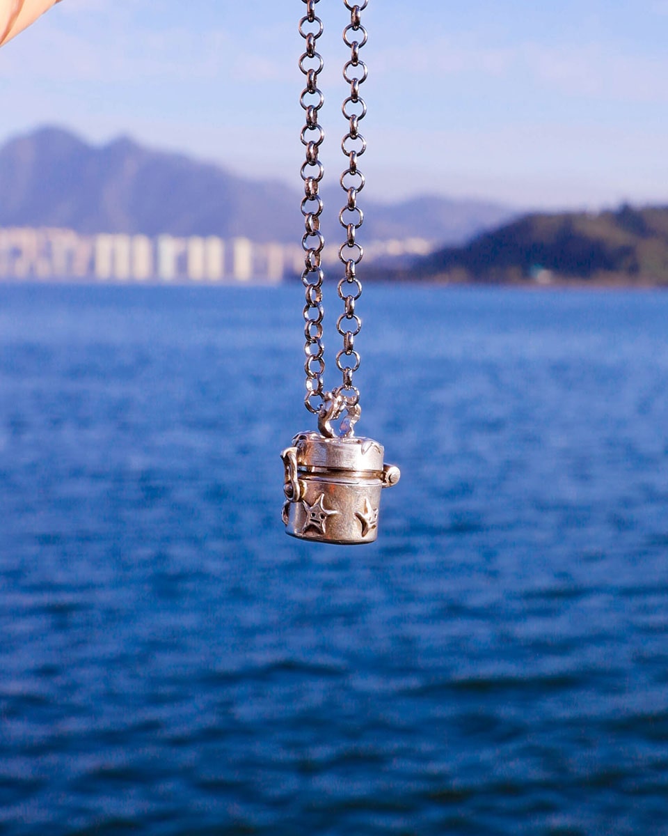 neckalce with a solid sterling silver locket with stars design, handmade small container locket pendants