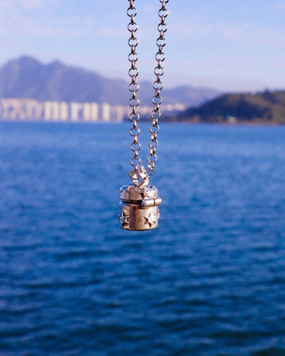 neckalce with a solid sterling silver locket with stars design, handmade small container locket pendants