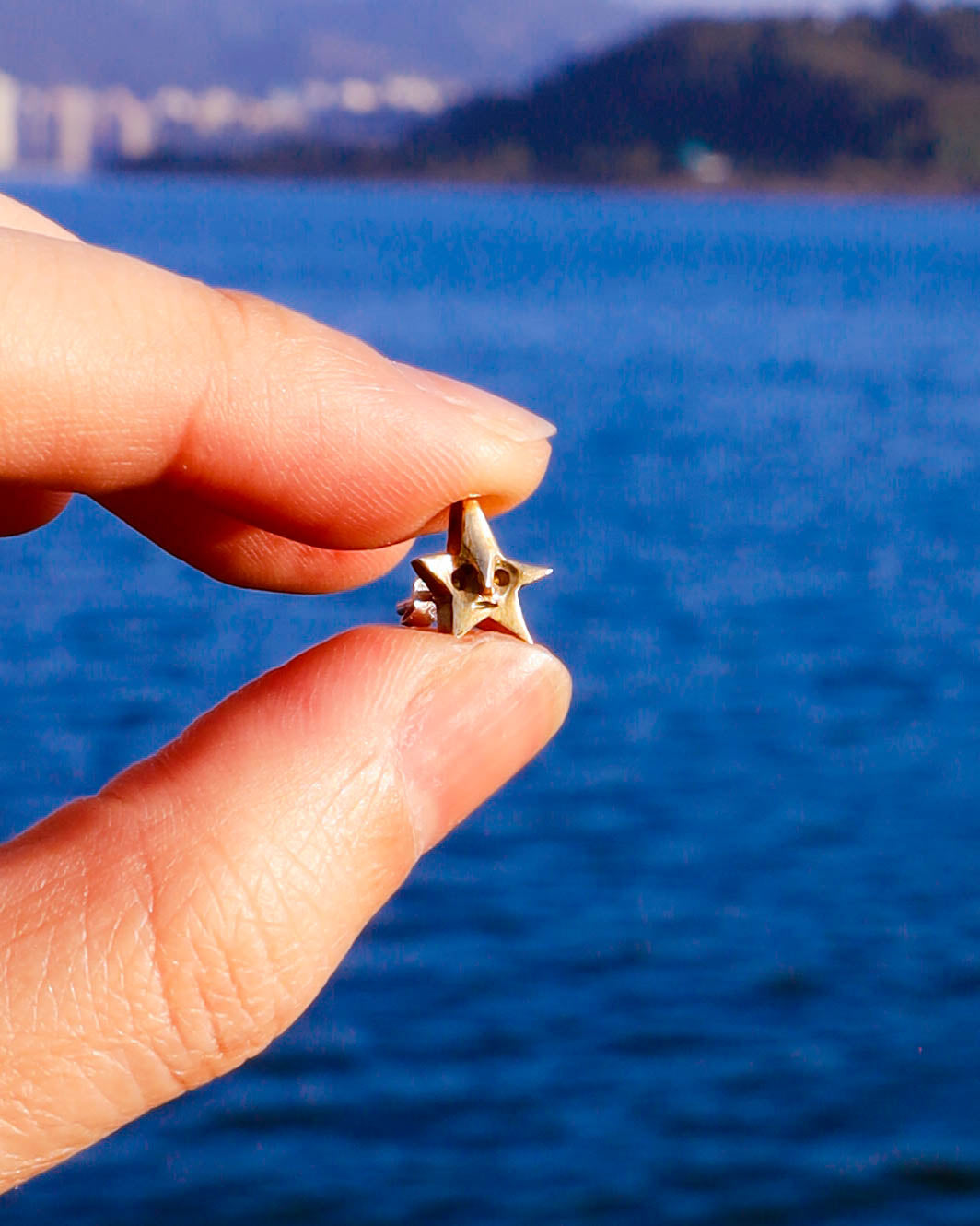 small star face earring with face detail, handmade ear stud