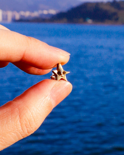 small star face earring with face detail, handmade ear stud