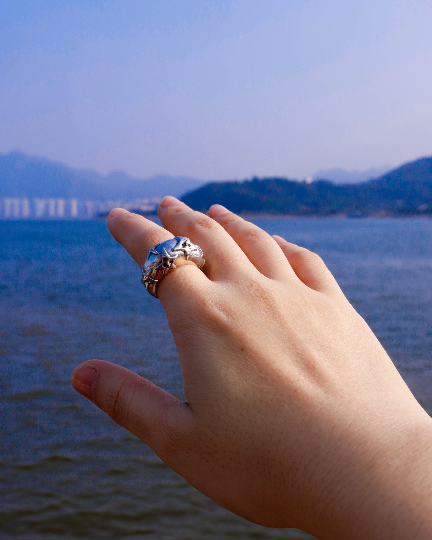 A Puke Of Stars Ring, a solid sterling silver ring with stars design on the signet ring