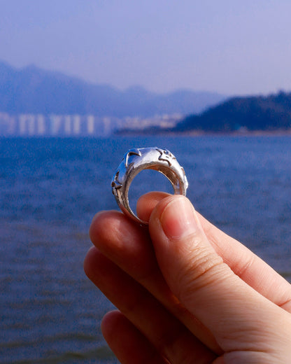 A Puke Of Stars Ring, a solid sterling silver ring with stars design on the signet ring