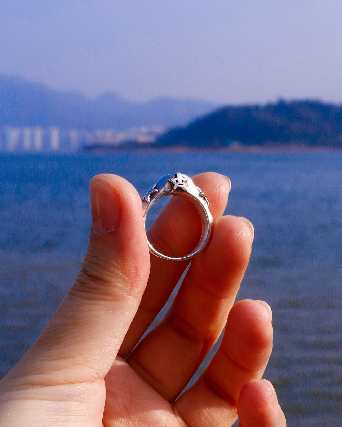 four stars sterling silver ring with a red garnet