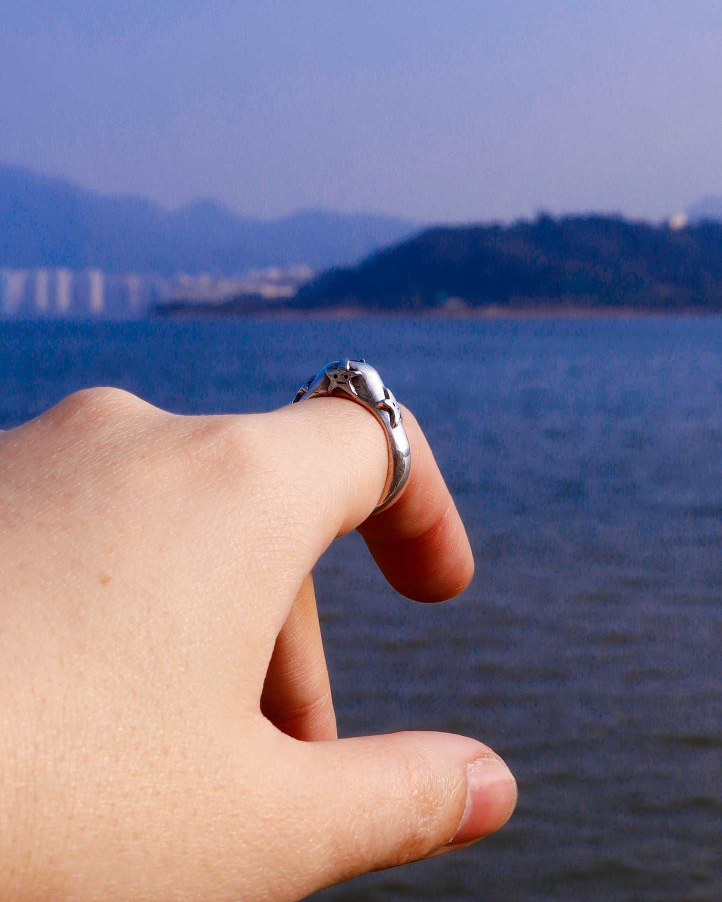 four stars sterling silver ring with a red garnet stone