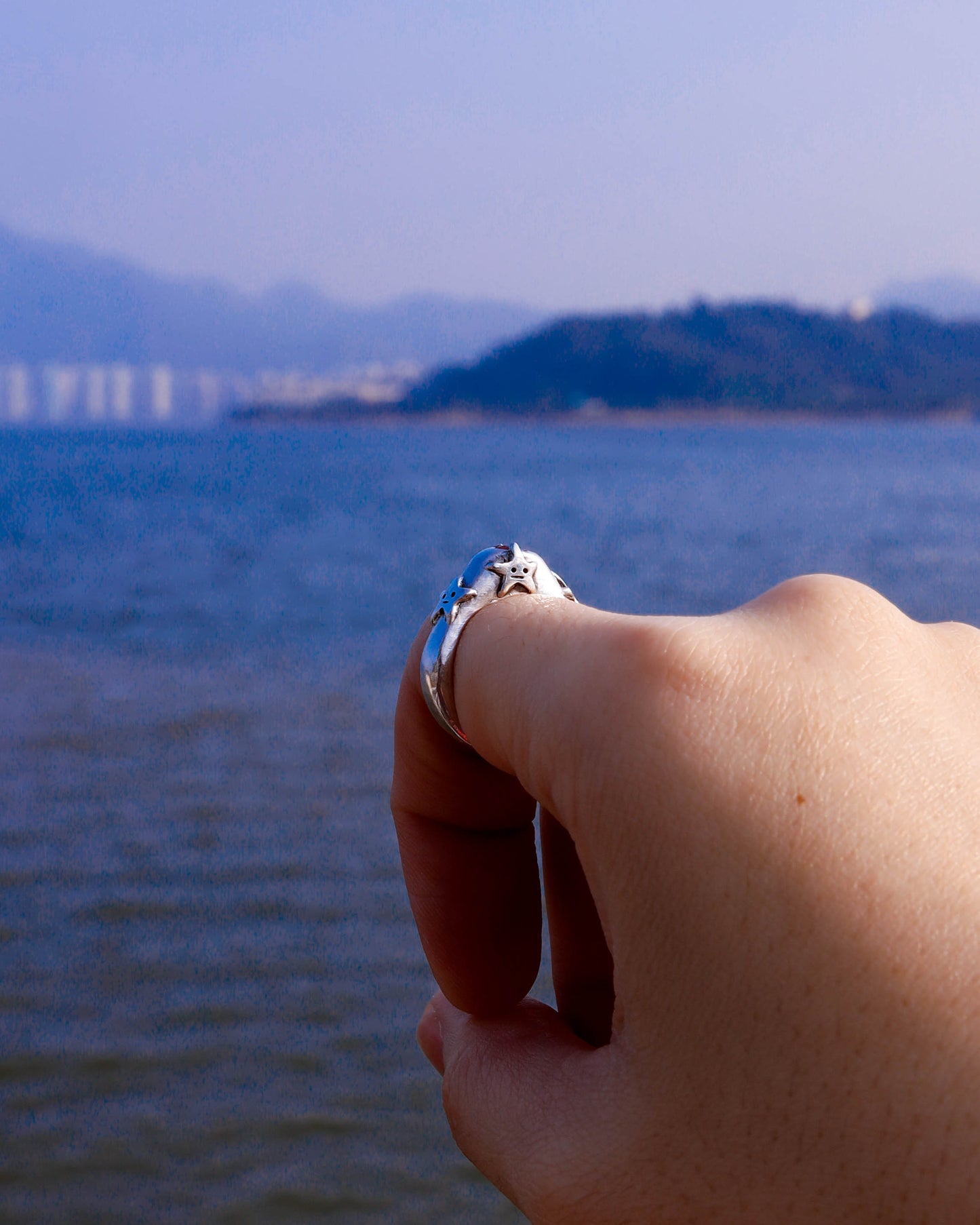 four stars sterling silver ring with a red garnet stone