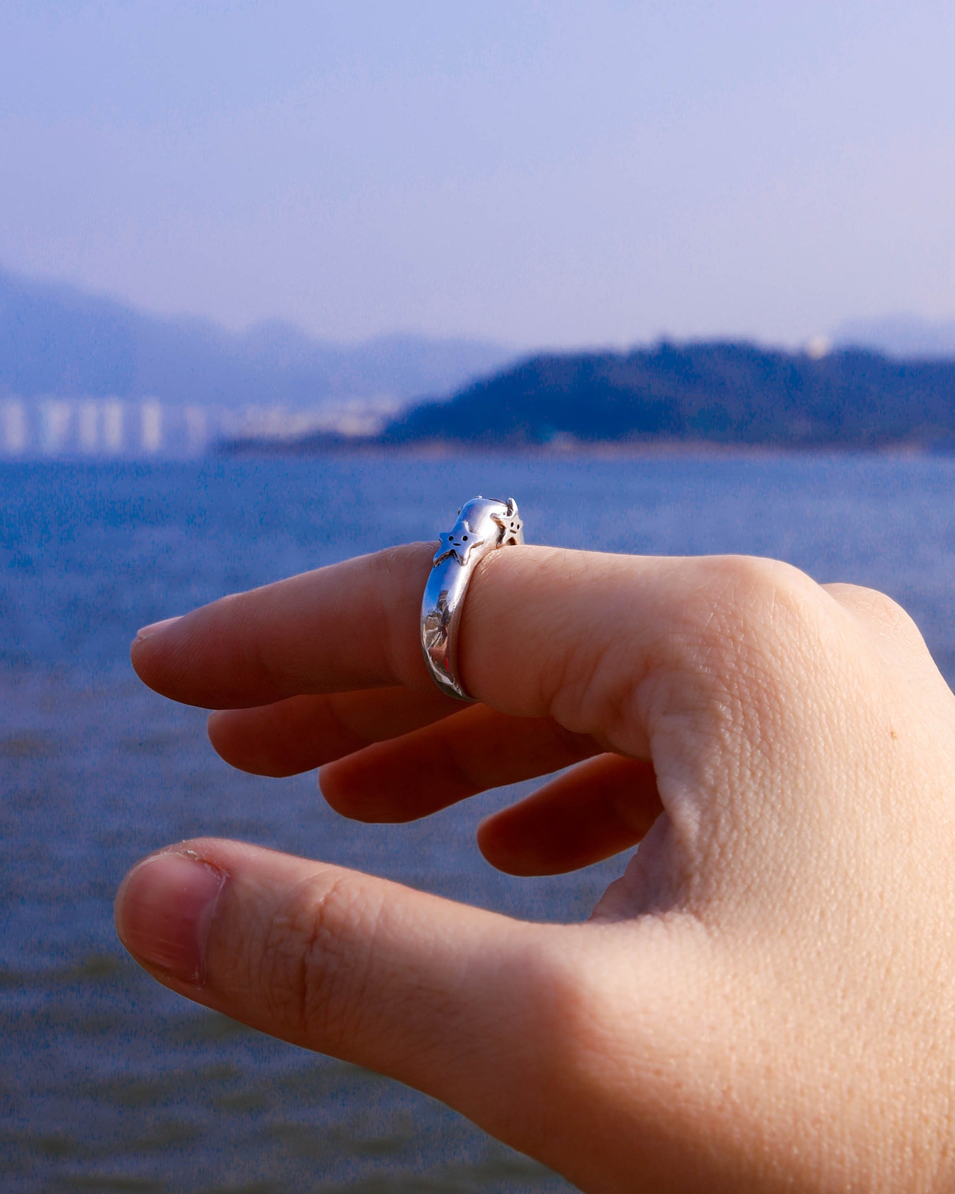 four stars sterling silver ring with a red garnet stone