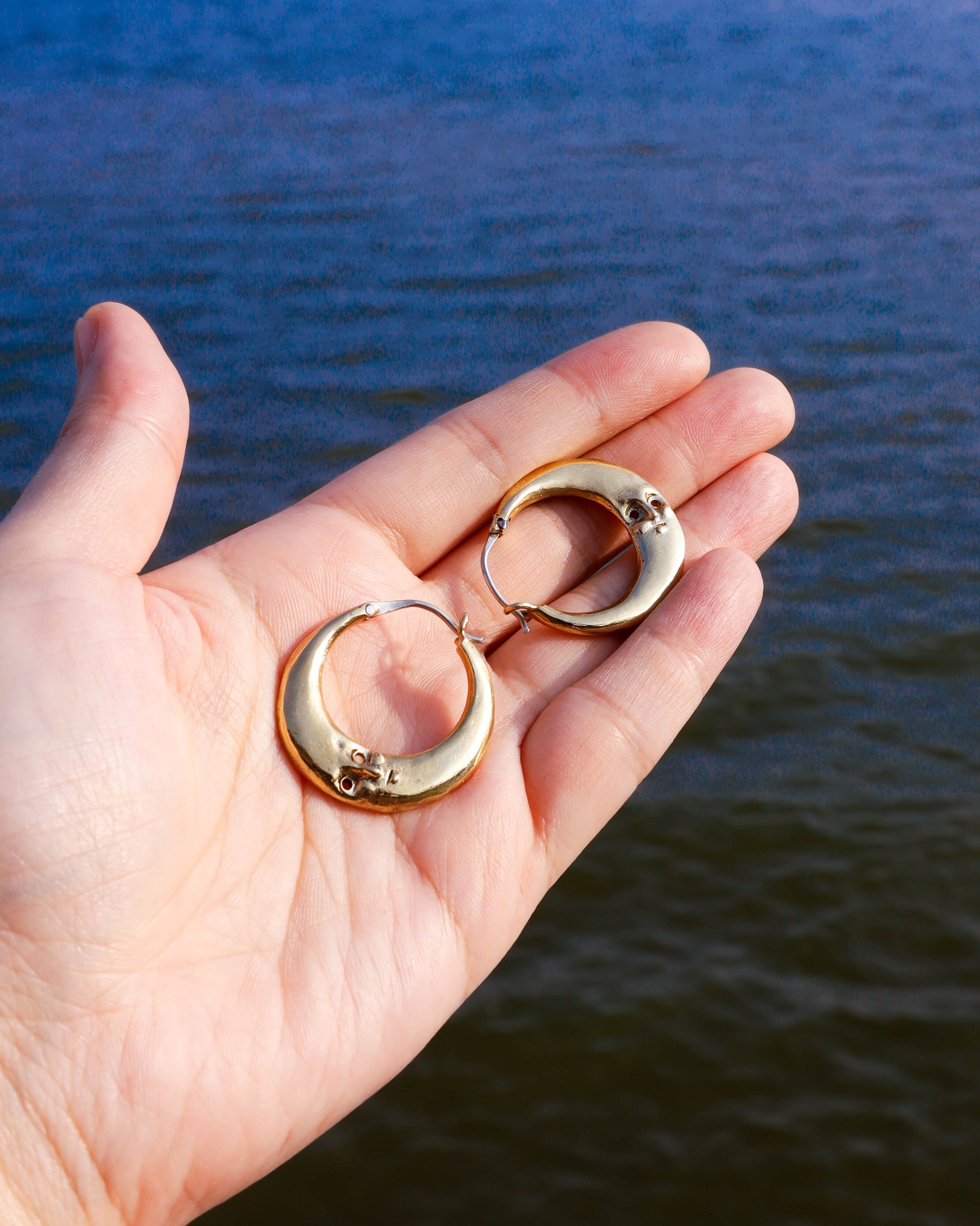 solid brass full moon hoops earrings, handmade earrings, symbolizes family reunion 
