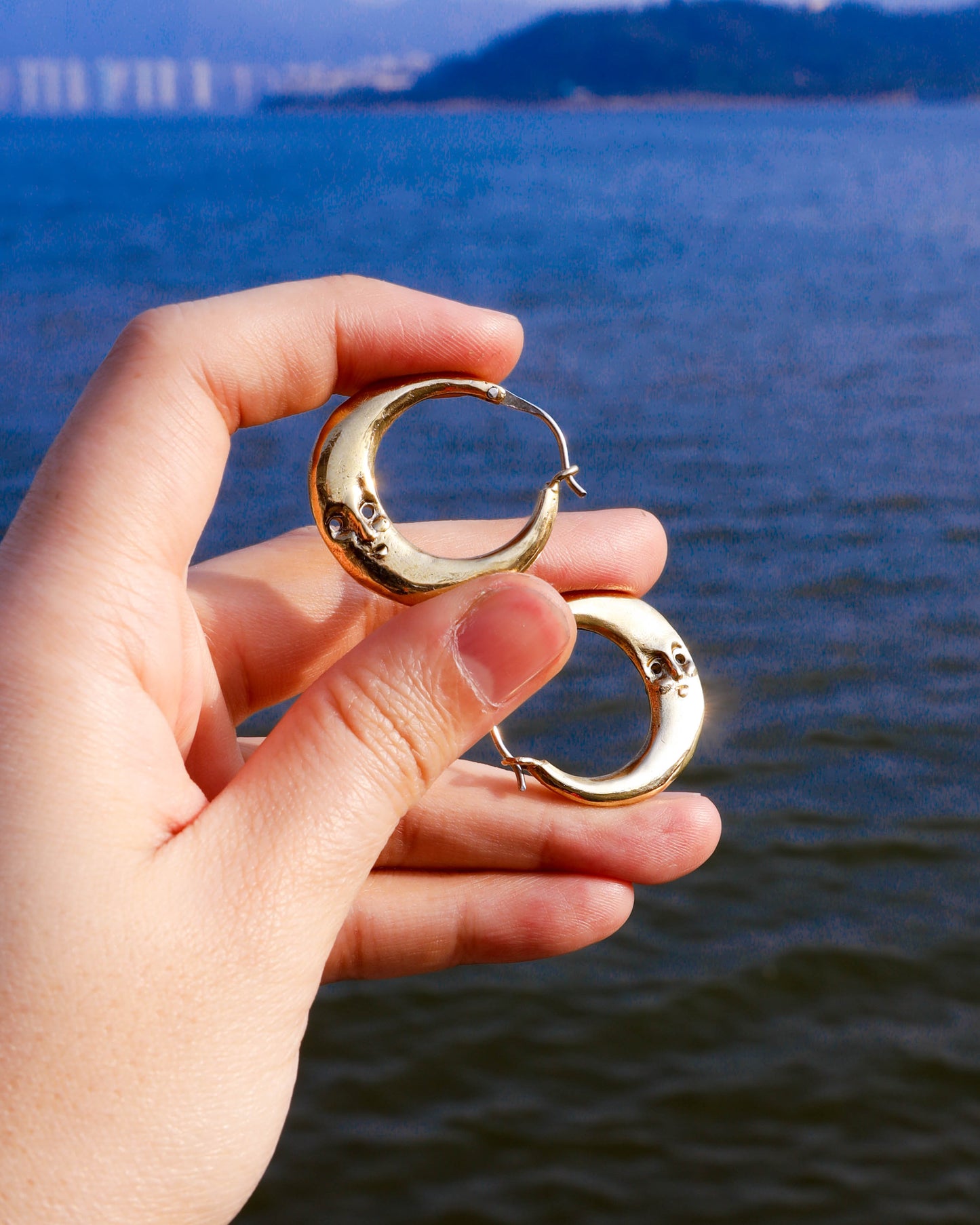 solid brass full moon hoops earrings, handmade earrings, symbolizes family reunion 