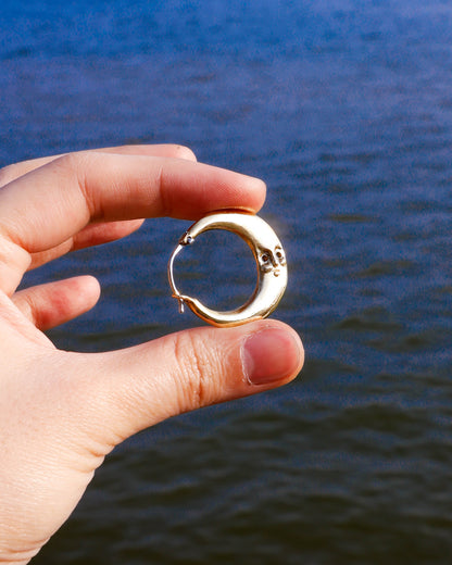 solid brass full moon hoop earring, handmade earring, symbolizes family reunion 