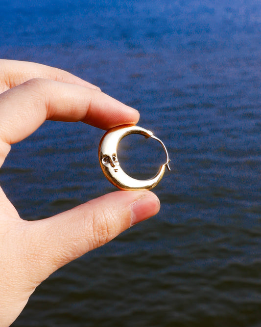 solid brass full moon hoop earrings handmade earrings, symbolizes family reunion 