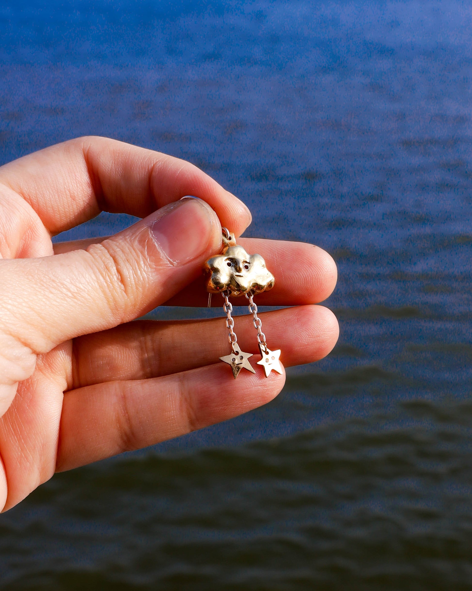 Shooting Stars Cloud earring/charm in solid brass and sterling silver