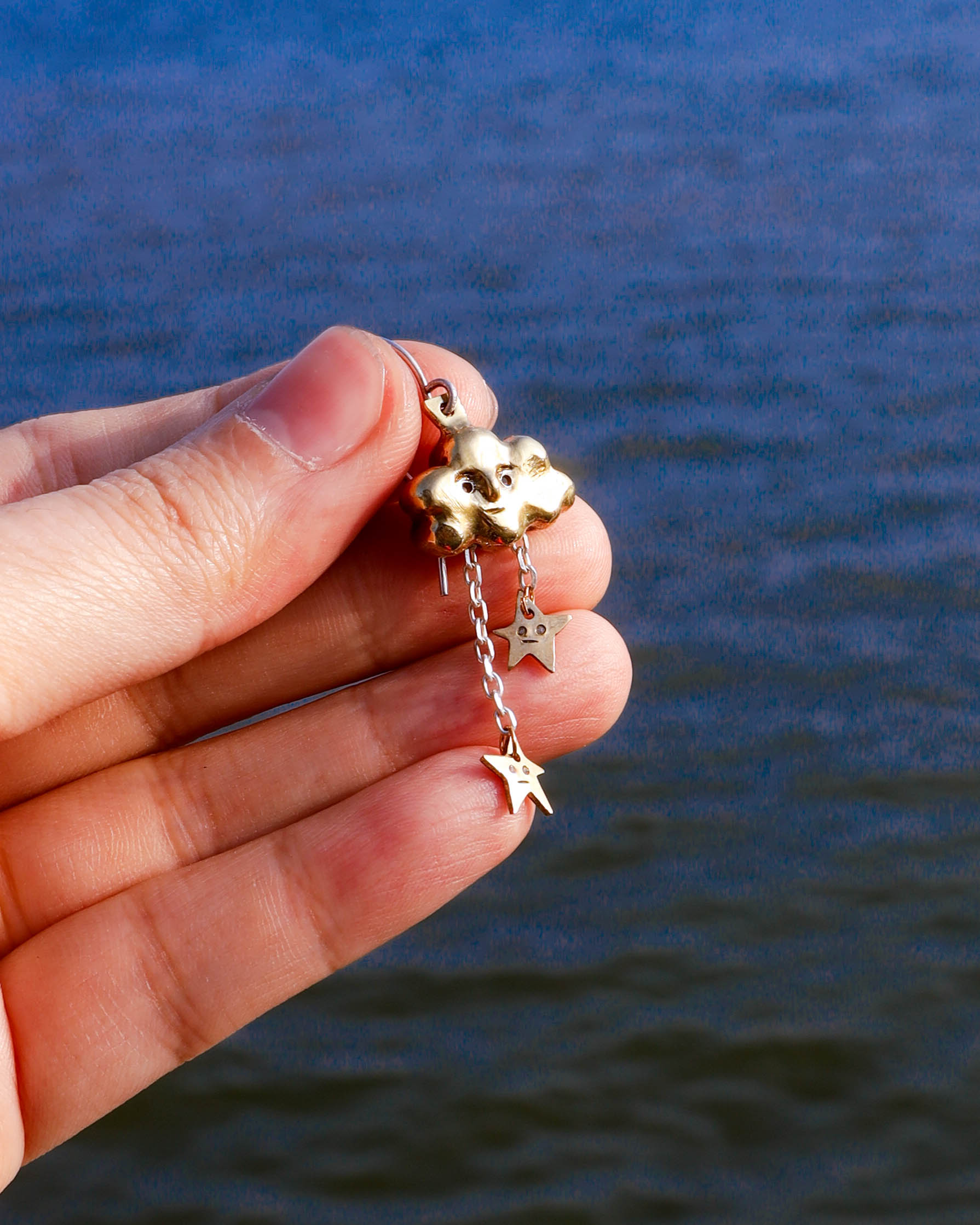 Shooting Stars Cloud earring/charm in solid brass and sterling silver