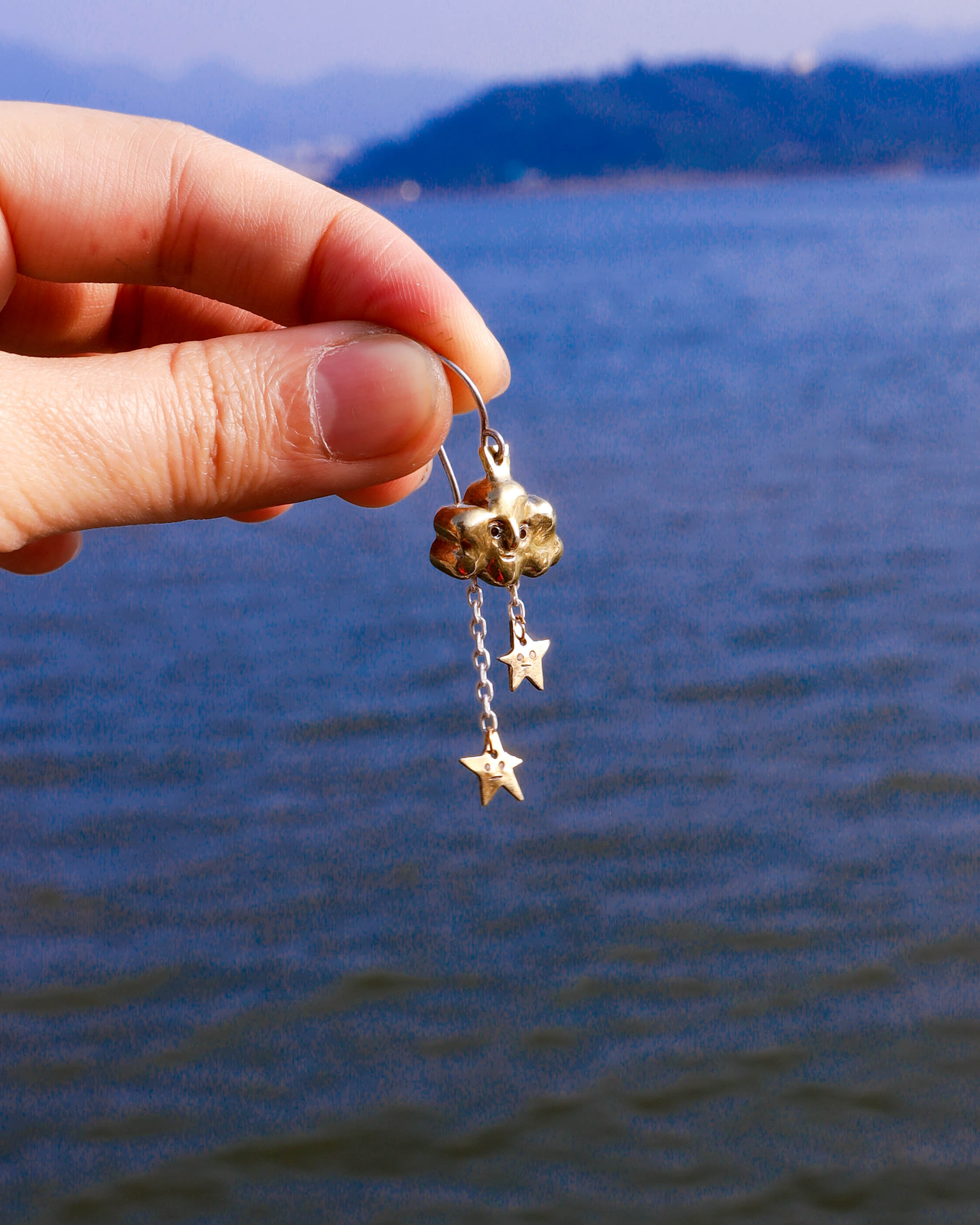 Shooting Stars Cloud earring/charm in solid brass and sterling silver