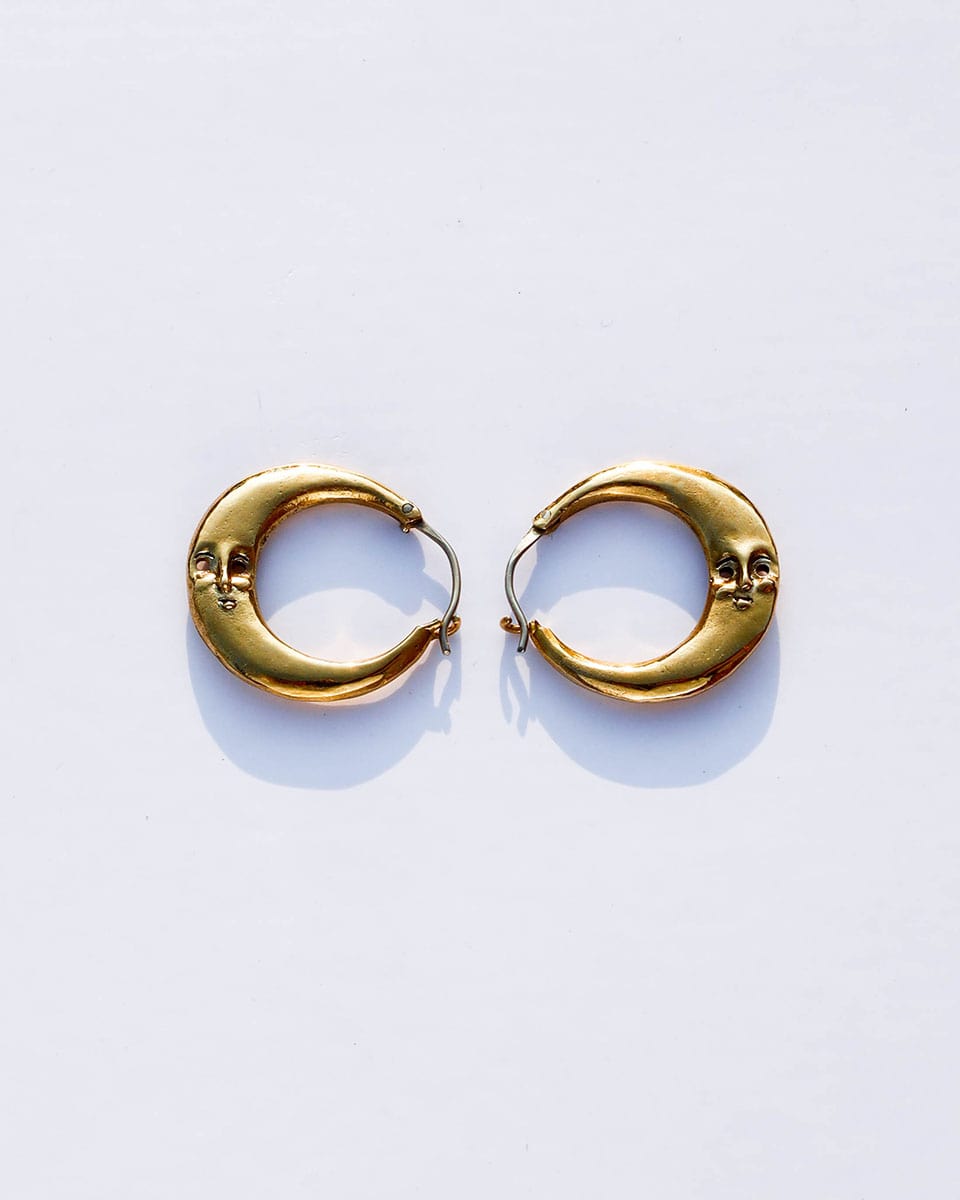 solid brass full moon hoops earrings, handmade earrings, symbolizes family reunion 