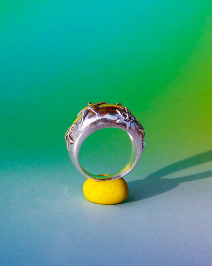 A Puke Of Stars Ring, a solid sterling silver ring with stars design on the signet ring