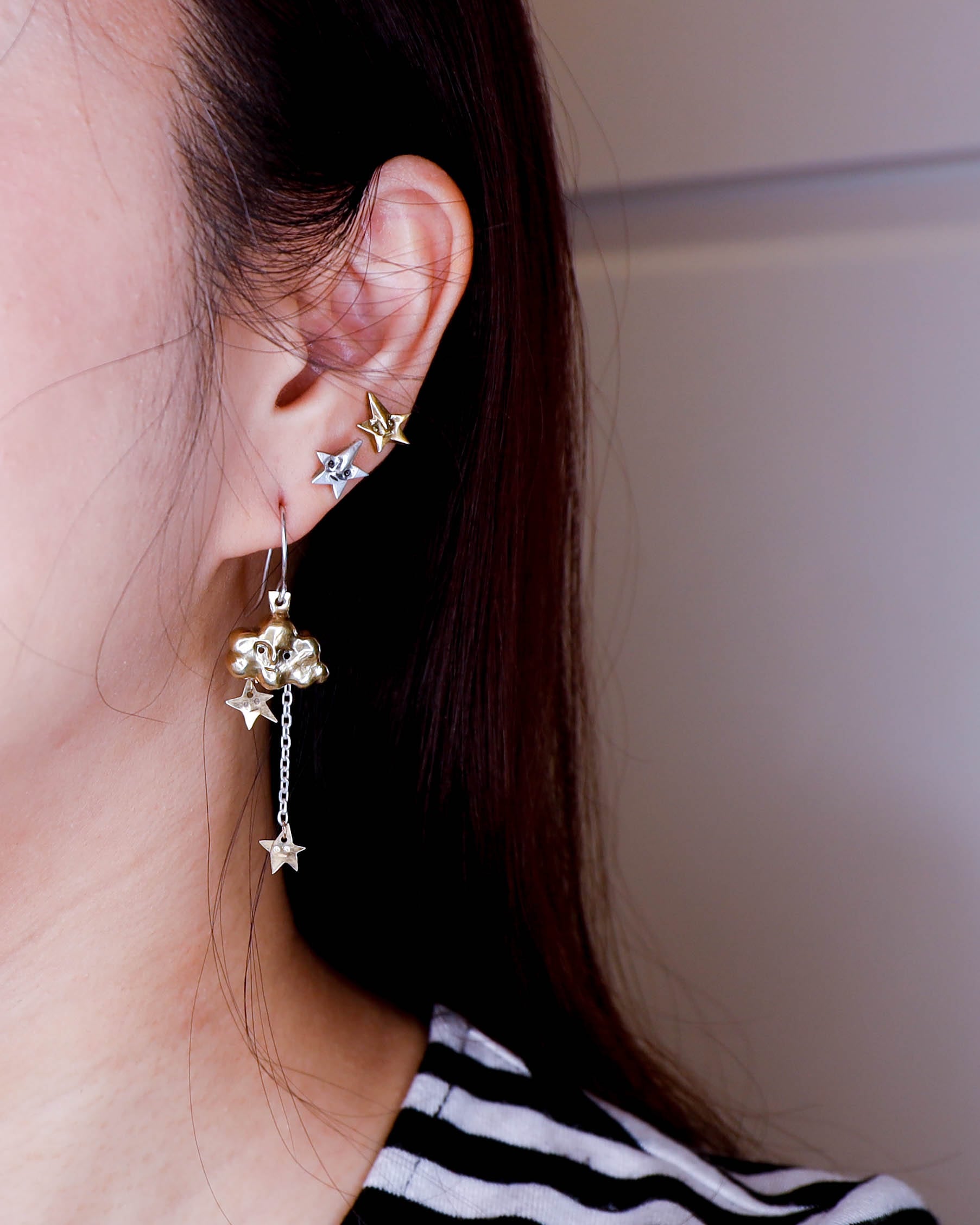 Shooting Stars Cloud earring/charm in solid brass and sterling silver