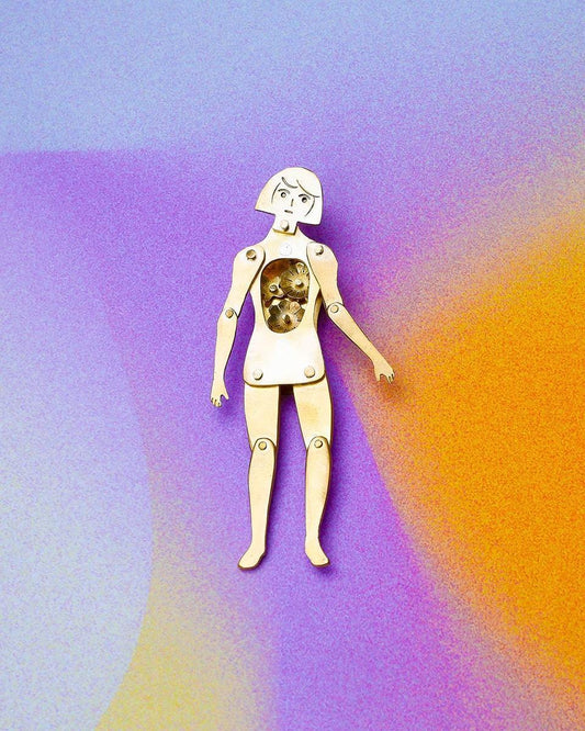 The Heartless Person And The Person With A Big Heart, handmade articulated doll earring, by fake plastic love